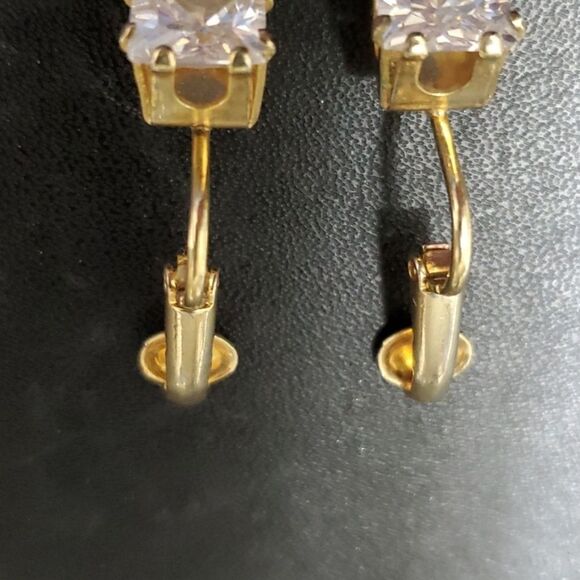Gold tone rhinestone clip on earrings - Picture 3 of 7